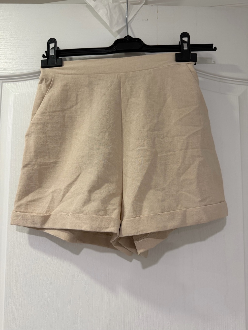 Princess Polly High-Waist Cuffed Shorts in Beige